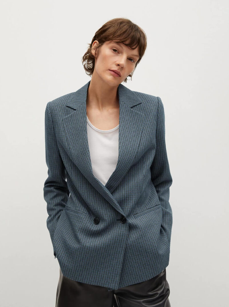Wrap check suit jacket