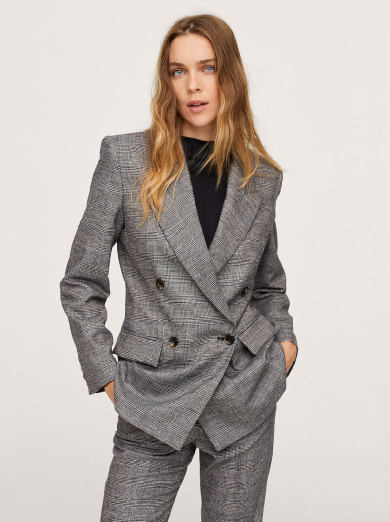 Check wool suit blazer